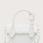 White Croc Flap Satchel Bag